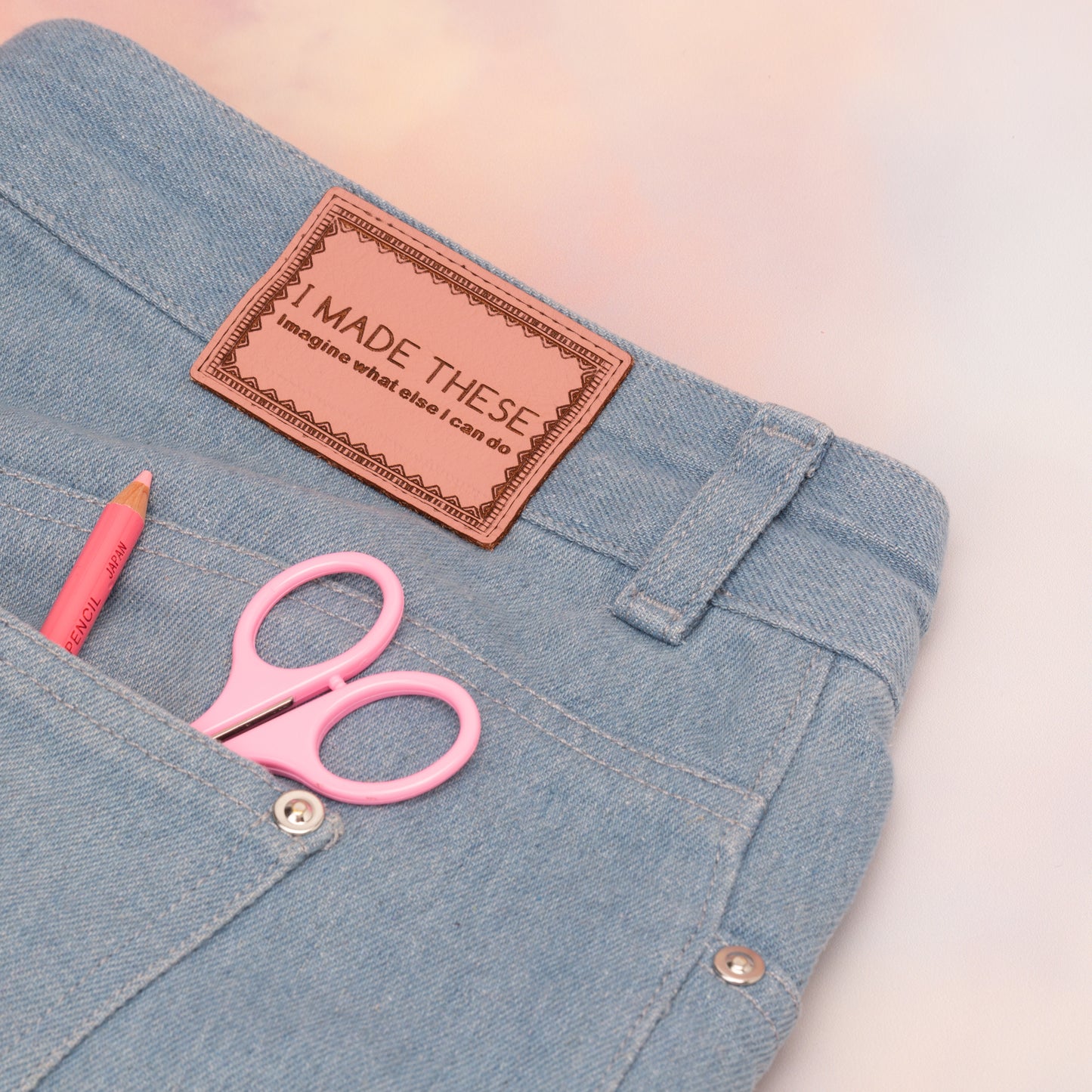 I MADE THESE - Pack of 2 Leather Jeans Labels - Dusky Pink