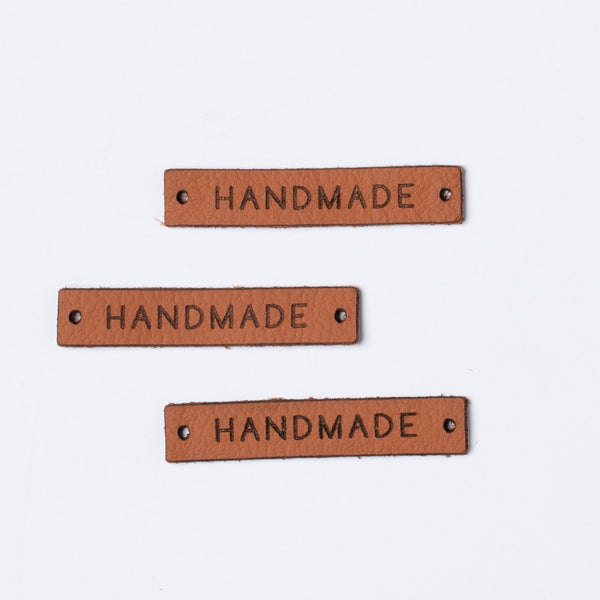 HANDMADE Pack of 3 Leather labels - Whisky Tan